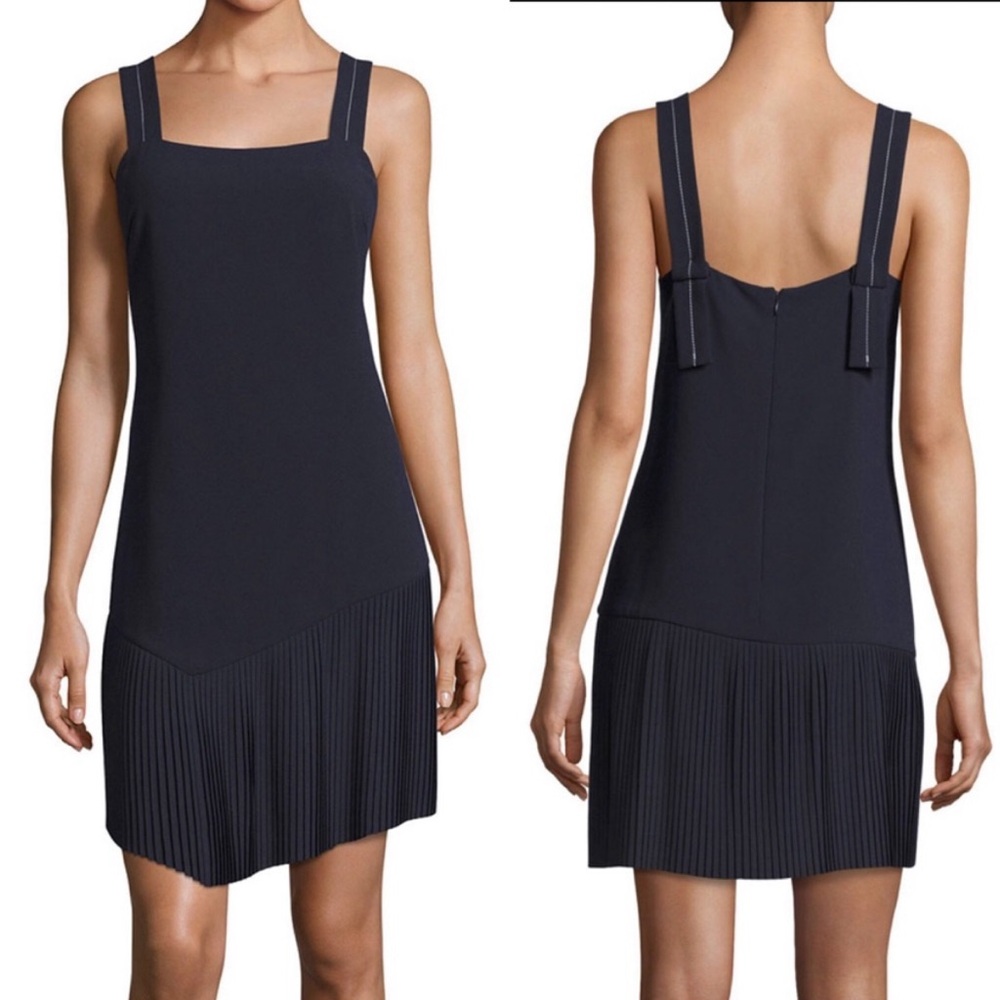 Jason Wu GREY Asymmetrical navy sheath dress with pleated hem